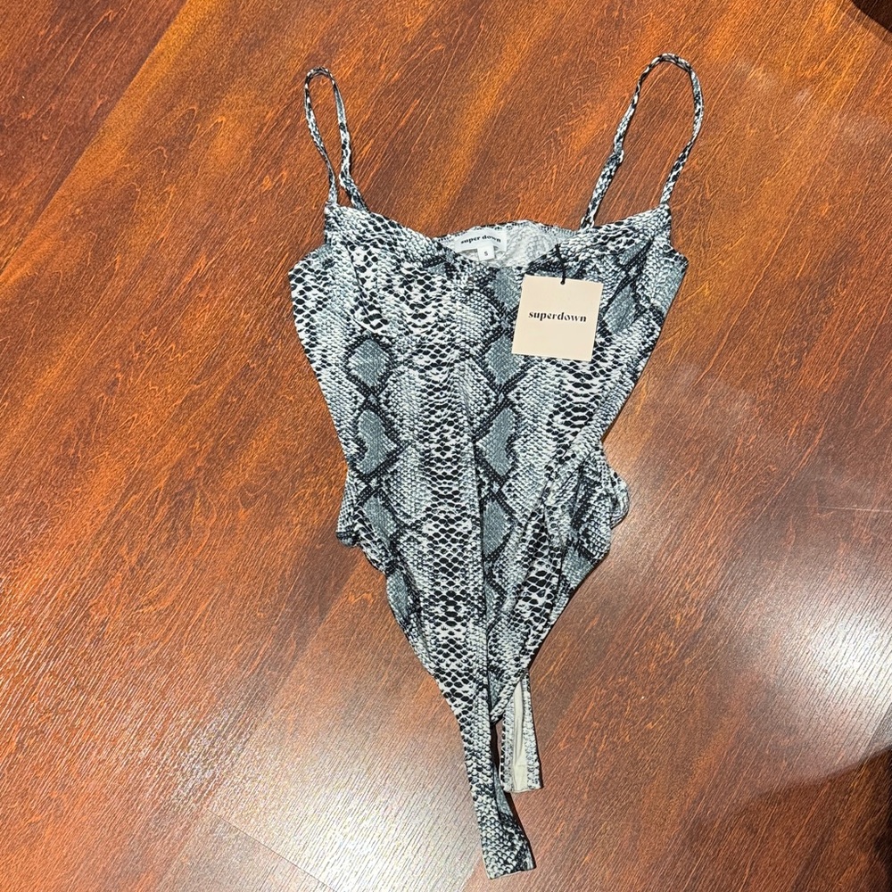 superdown Black & White Snake-Print One-Piece Swimsuit